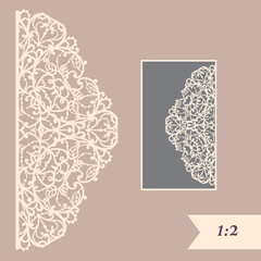 Wedding invitation or greeting card with abstract ornament. Vector envelope template for laser cutting. Paper cut card with silhouette. Cutout silhouette panel. Cutting file
