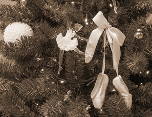 Christmas tree with decorations - with doll-ballerina and ballet slippers (sepia) © allegro60