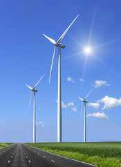 Wind turbines generating electricity.