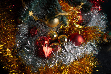 Fototapeta na wymiar Christmas tree and fur-tree toys 