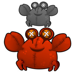 Soft toy fat red crab with eyes buttons. Vector