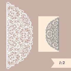 Wedding invitation or greeting card with abstract ornament. Vector envelope template for laser cutting. Paper cut card with silhouette. Cutout silhouette panel. Cutting file