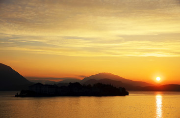 Sunset light over Lake Maggiore, Italy, Europe