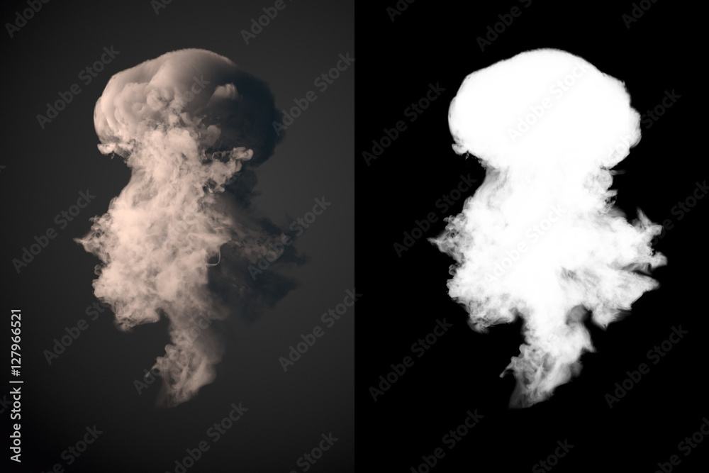 Aufkleber dangerous cloud 3d rendering of black smoke after an explosion with alpha channel