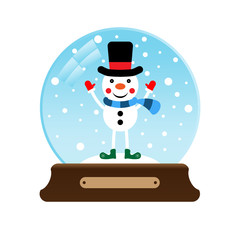Vector illustration of a snow globe with snowman