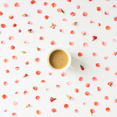 Colorful bright floral pattern with coffee cup.