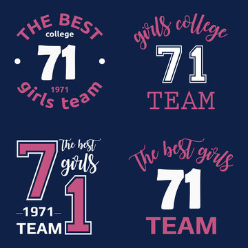 The best girls team college logo 71 isolated vector set