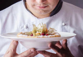 chef with dessert