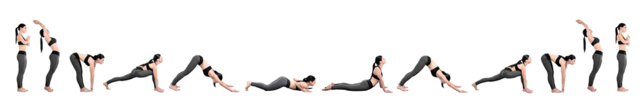 Young woman practicing yoga, white background. Sport concept.