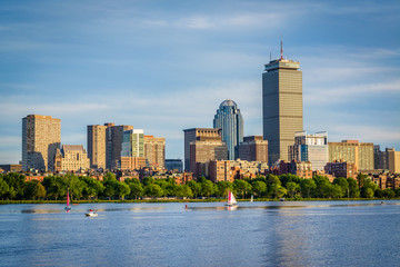 Fototapeta na wymiar The Boston skyline and Charles River, seen from Cambridge, Massa
