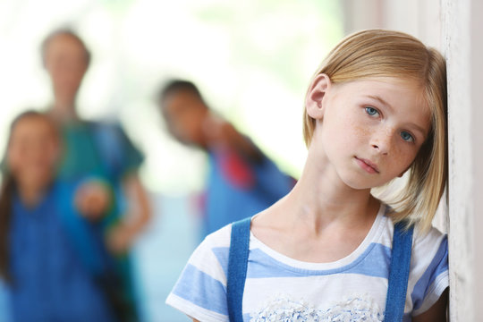 Sad Girl In School Hallway