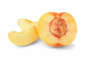 Naklejka na ściany i meble Juicy ripe peaches isolated on white