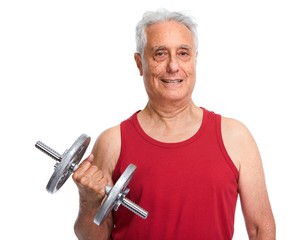 Fototapeta premium Senior man with dumbbell.