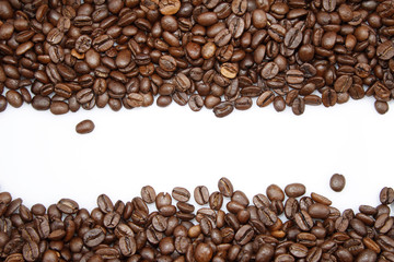 Roasted coffee beans. Copy space