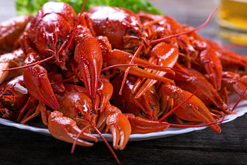 Plate of tasty boiled crayfish