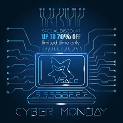 Cyber Monday concept design. Technology banner for Cyber Monday. Dark blue background with inscription - Special discount. Limited time only. Vector illustration