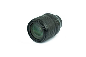 Black camera lens isolated in white background