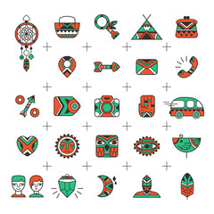Bohemian style vector icons. E-commerce outline web icons. Set for e-shop design in a boho and tribal style. Bohemian icons good for internet shopping projects. Vector illustration