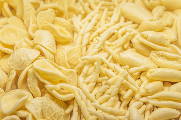 Different pasta shapes, typical of southern Italy. (orechiette, trofie and cavatelli)