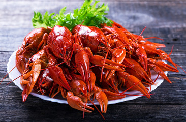 Plate of tasty boiled crayfish