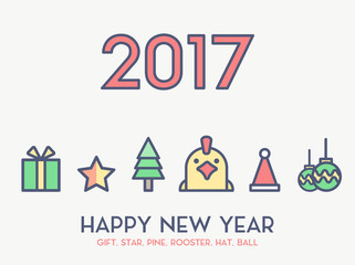 Happy New Year Icon Cute Cartoon Style 2017 Vector illustration