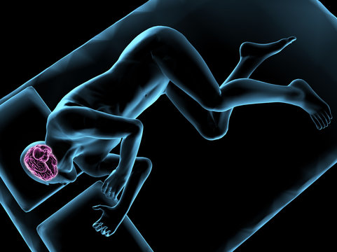 Blue Man Sleeping with X-ray Pink Brain