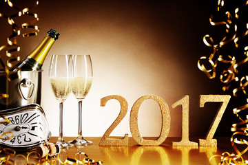2017 New Years party celebration with champagne