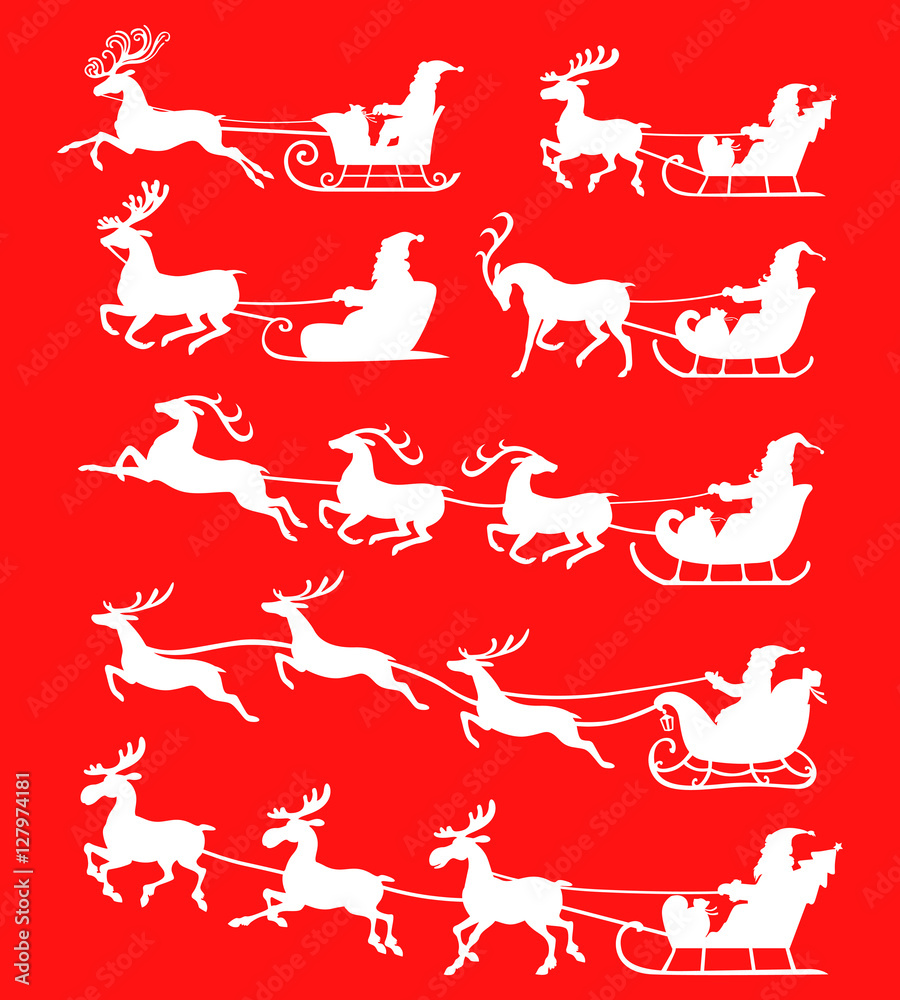 Sticker Christmas silhouette Santa Claus set icon on red background