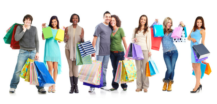 Group Of Shopping Customers.