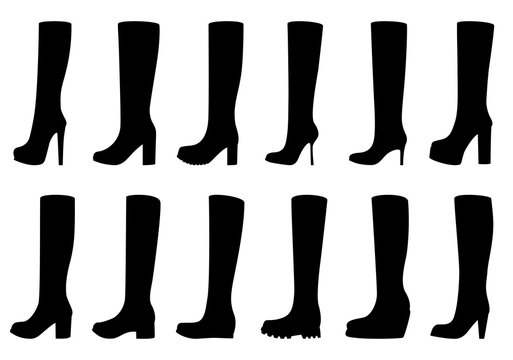 Set of silhouettes of boots, vector illustration