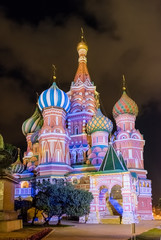 Saint Basil's Cathedral at night, Red Square in Moscow, Russia
