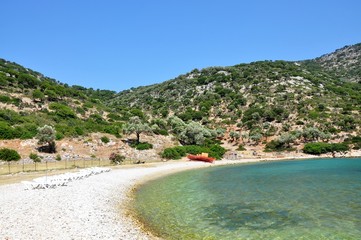 Gerakas beach, located at the end of the longest drive you can do with your car on Alonnisos island, Greece.