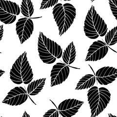 Vector floral pattern with raspberry leaves