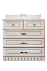Furniture. Wooden chest of drawers on a white