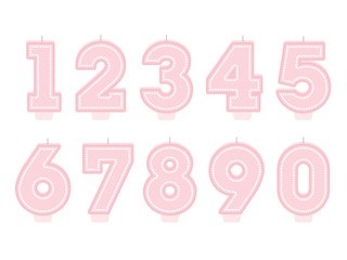 Set of birthday candles. Number shapes. Girl design