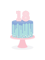 Birthday cake with glaze and number 18 candles