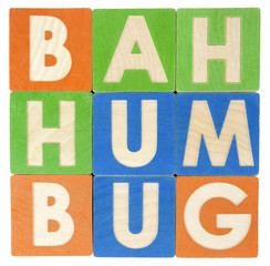 BAH HUMBUG in toy blocks.