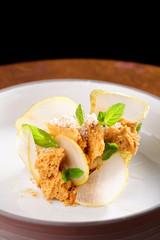 Fine dining dessert with pear