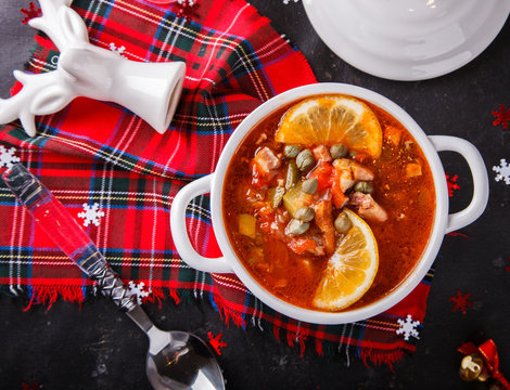 Christmas Soup,Solyanka.Festive Table.