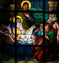 Nativity Scene at Christmas - Stained Glass