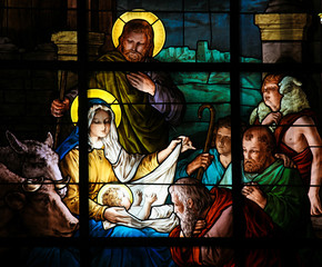 Obraz na płótnie Canvas Nativity Scene at Christmas - Stained Glass