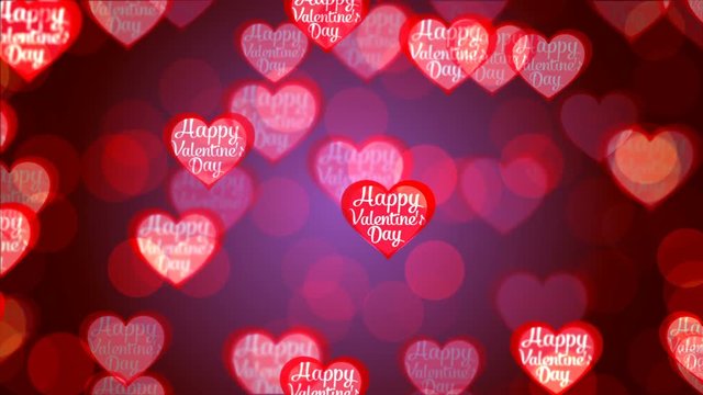Valentine's day background, flying abstract hearts and particles