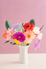 Bouquet of handmade paper flowers in a vase