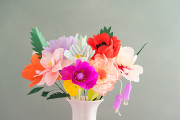 Bouquet of handmade paper flowers in a vase