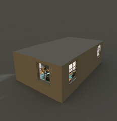 3d interior rendering of illuminated gym room by night