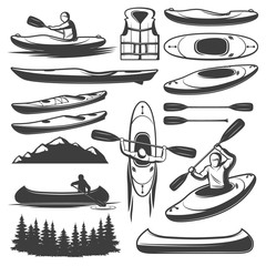 Vintage Kayaking Elements Set