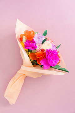 Bouquet Of Handmade Paper Flowers In Tissue Paper