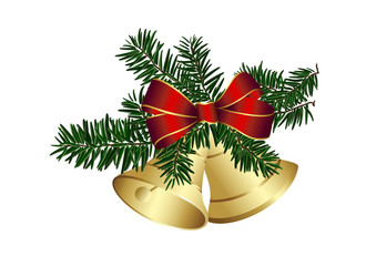 Schleife, Weihnachtsglocken und Tannenzweig