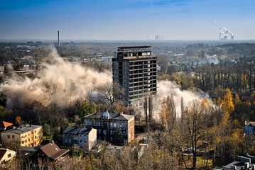Blowing up the building for demolition