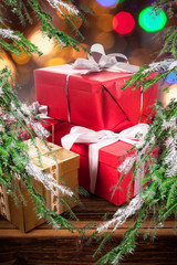 Naklejka na ściany i meble beautifully wrapped gifts under the Christmas tree